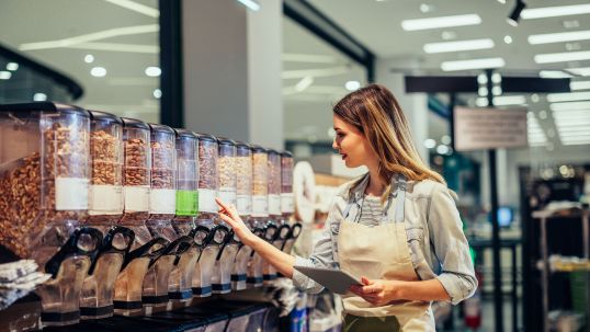 employee checking stock