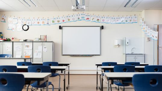 school classroom with whiteboard